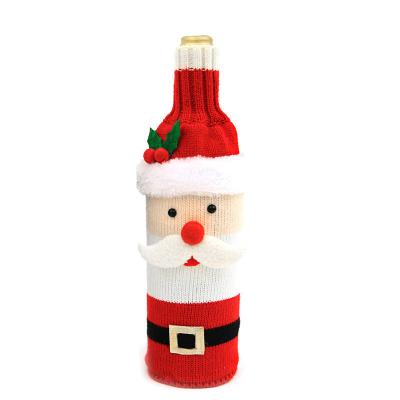 China Christmas Acrylic Decoration Knitting Red Wine Bottle Bag Christmas Bar Restaurant Wine Bottle Cover for sale