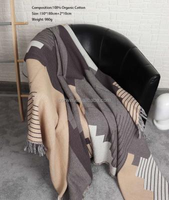 China Wholesale Classic Jacquard Woven Blanket Substainable Material Covering 100% Cotton Anti-Static Nordic Organic Throw Sofa Bed Vintage Throw for sale