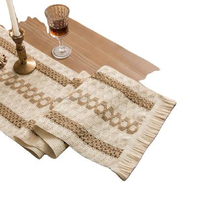 China European style cotton and jute runner with tassels Home Table Cloth for sale