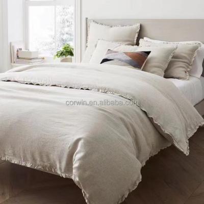 China Anti Dust 100% European Washed Mite Washed Linen Bedding Set Bed Sheet Ruffle Duvet Natural Canvas Luxury Cover And 2 Pillowcase Customized Color Per Case for sale