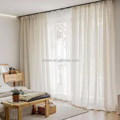 China Japanese Natural Translucidus Wabi-Sabi Style Polyester Linen Texture Curtain Panel For Living Room Bedroom Decoration Sheer Drapes for sale