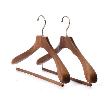 China Wood Country Black Walnut Color With Bronze Hook Luxury Fabric Dress Overcoat Hangers for sale