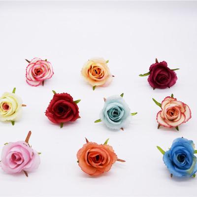 China Wholesale 5.5cm Rose Flower Head Wreath Wedding Indoor Silk Wall Decoration Artificial Flowers for sale