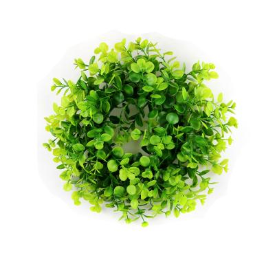 China Indoor Decoration 39cm Wreath Wreath Green Leaves Plastic Plants Preserved Boxwood Wreath for sale