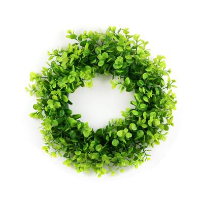 China Indoor Decoration 48cm Wreath Wreath Green Leaves Plastic Plants Preserved Boxwood Wreath for sale