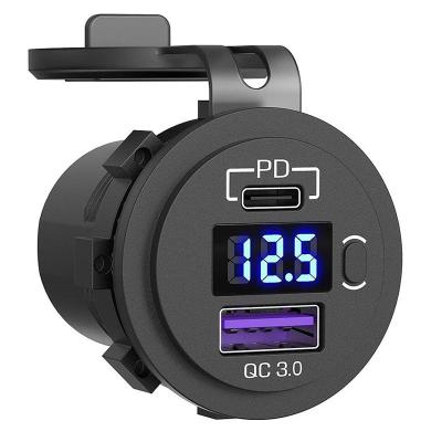 China For new vehicles 12v/24v car charger PD3.0 port + qc3.0 car charger with voltmeter + switch for sale