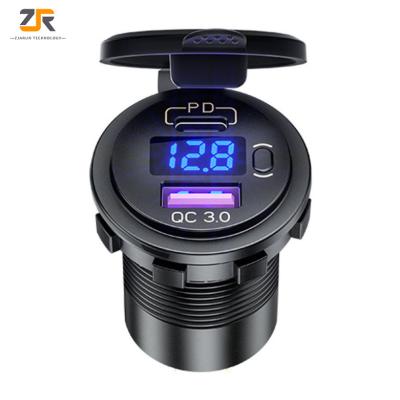 China For Vehicles 12v/24v Charger New Durable Motorcycle Waterproof USB Voltmeter + PD3.0 for sale