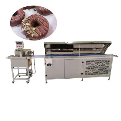 China Snack Factory Small Size 15kg Chocolate Enrobing Machine Sandwich Protein Bar Chocolate Cookie Enrobed Coating Machine for sale