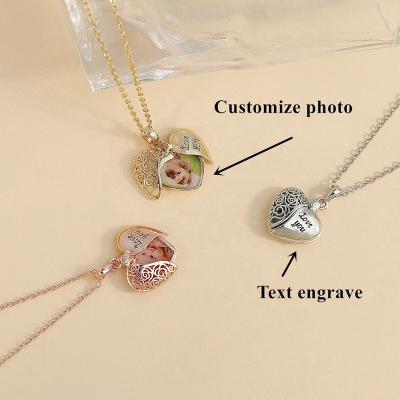 China TRENDY Open Your Heart Customize Color Photo Jewelry Necklace Memory Gift Custom Text Engrave Chain For Lover for sale