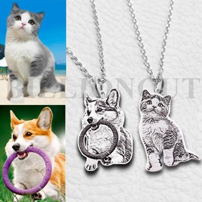 China FASHIONABLE 925 Sterling Silver Custom Pet Engrave Necklace Personalized Dog Pendant CAT Portrait Jewelry Handmade Picture Memory for sale