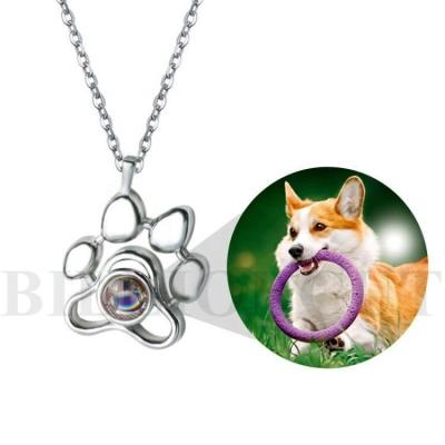 China TRENDY Custom Jewelry Keepsake Cat Dog Paw Projection Chain Necklace Memory Projection Photo Handmade Pet Gift for sale