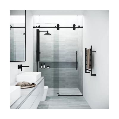 China Matte Black Finish Frameless Sliding Rectangle Shower Door Quiet Operation Stainless Steel Hardware for sale