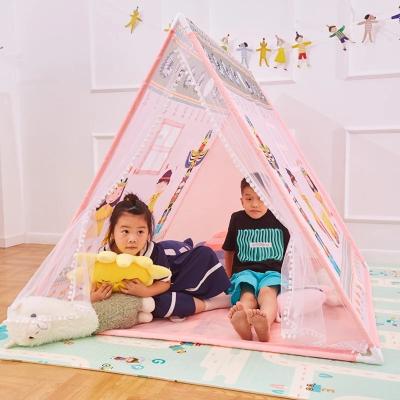 China Easy Setup Portable Kids Teepee Tents Kids Play House Totem Pole Net Story Tassel Curtain Anti-mosquito Game Room Play Tent for sale