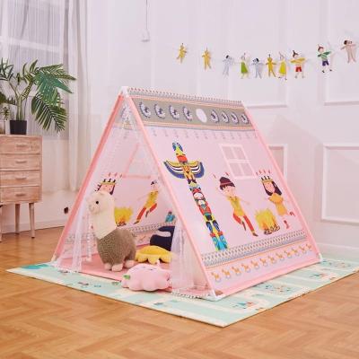 China Easy Setup Portable Children's Teepee Tents Kids Play Net House Teepee Totem Pole Story Tassel Curtain Anti-mosquito Play House Game Tent for sale