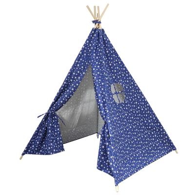 China Natural Wooden 100% Pole Cotton Canvas Teepee Tent Home Theater 4 Foldable Safety Teepee For Kids for sale