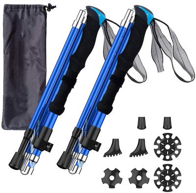 China Adjustable Folding Lightweight Durable 3 Pair Of Aluminum Folding Trekking Canes 1 Section Walking Hiking Hiking Poles for sale