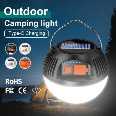 China Outdoor Sport USB C Lantern Camping Solar Rechargeable Portable Waterproof Outdoor Tents Lamp LED Hanging Lights for sale