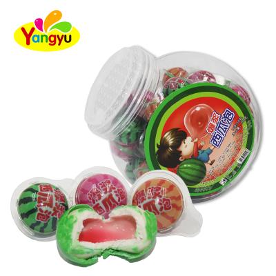 China Custom Candy Watermelon Bubble Gum Filled With Jam Round Round for sale