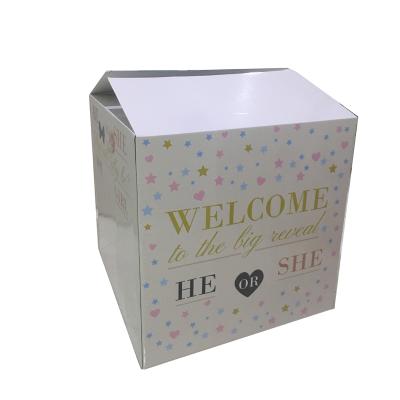 China Recyclable Gender Reveal Box Party Gift Package Fun Cardboard Box Custom Her Or He Gender Reveal Box for sale