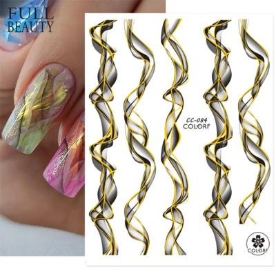 China Full Beauty 1pcs 3D Nail Art Simple Elegant Black Gold Bronzing French Line Marble Nail Stickers Ink Decals On Nails Art Decoration Adhesive Manicure for sale