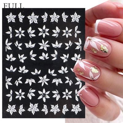 China Wedding Flowers Lace Up Stickers For Beauty 5D Daisy Flowers Full Simple White Cherry Blossom Nail Decals Spring Petals Manicure Sliders Decor Nail Embossed Nail Stickers for sale