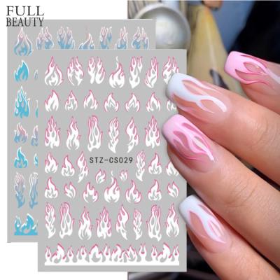 China Black Full Beauty Tips DIY Manicure Accessories Nail Art Pink Flame Fire 3D Stickers Design Adhesive Slider Foils Blue DIY Wraps Decoration Decals for sale