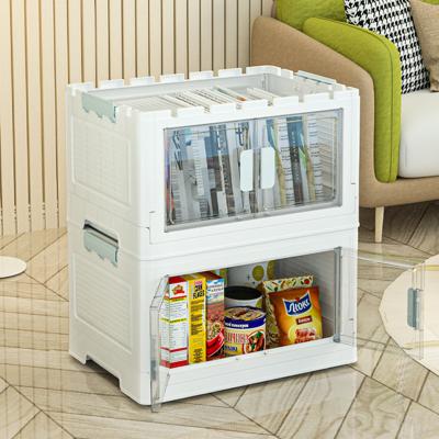 China Hot Sustainable Recommend Easy To Store Folding Plastic Mobile Storage Cabinet Floor Folding Storage Box With Pulleys Plastic Container for sale