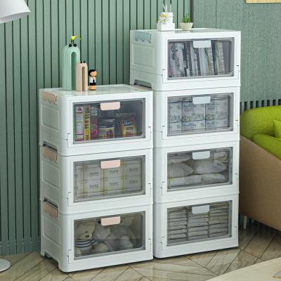 China Chinese Factory Viable Easy To Store Folding Plastic Mobile Storage Cabinet Floor Folding Storage Box With Pulleys Plastic Container for sale