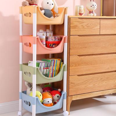 China Good quality viable easy to store plastic storage racks stretch bedroom storage rack living room cartoon toy storage rack with wheels for sale