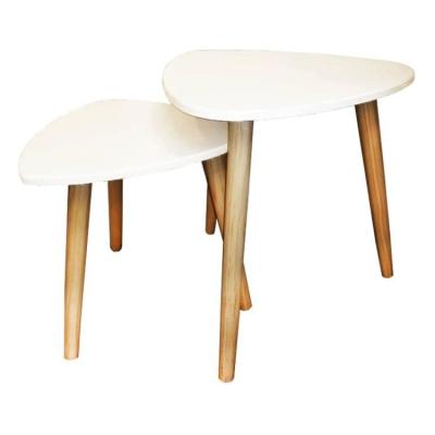 China Home Decor Modern Round Wooden Coffee End Tables Set Of 2 White Home Decor Rush Tables for sale