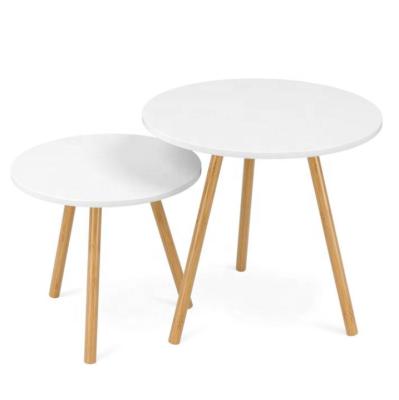 China Solid Wood Round Side Tables, Nesting Cafe End Tables for Living Room and Office (White, Set of 2) for sale