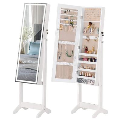 China (Other)Adjustable LED Light Display Jewelry Cabinet Cabinet Standing Lockable Mirror Full Page Makeup Cabinet for sale