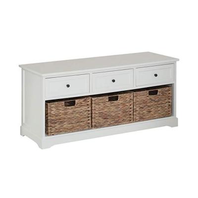 China Solid Wood Ivory White Hallway Storage Bench with 3 Drawers and 3 Baskets for sale