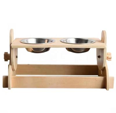 China Sustainable Wooden Pet Driver Height Adjustment Pad Cat Food Basin for sale