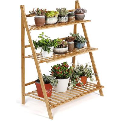 China 3 Tier Pastoral Balcony Plant Stand Holder Bamboo Garden Planter Stand for sale