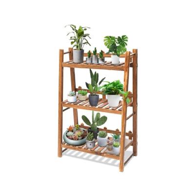 China Custom Hot Sale Pastoral Plant Pine Wood Potted Plant Ladder Rack Stand for sale