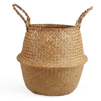 China Modern Plant Pot Vegetable Plankton Belly Woven Basket For Plant Pot And Laundry for sale