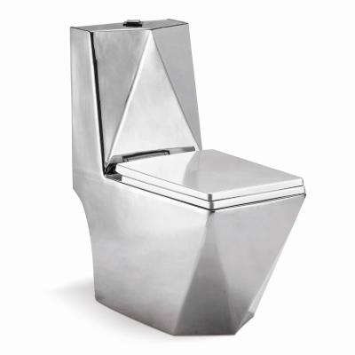 China Double-Flux Dubai Bathroom Luxury Square Shape Silver Plated One Piece Toilet Sets for sale