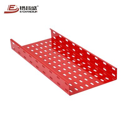 China Steel 300 x 50 mm Cable Support Systems Manufacturer Red Anti-corrosion Electric Perforated Cable Trays for sale