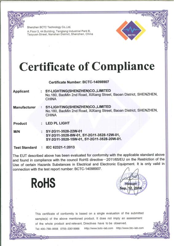 ROHS-2G11 - SY-LIGHTING(SHENZHEN)CO.,LIMITED