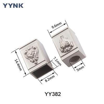 China Zinc Alloy Cord End 18.3mm Length Square Shape End Stopper with Engrave Brand Name Logo for sale