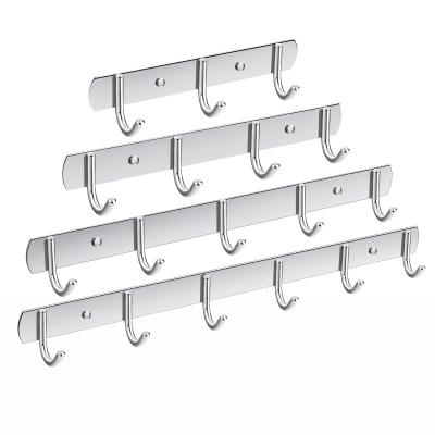 China Durable 304 Stainless Steel Clothes Rack Decorative Wall Mounted Bathroom Shelf Organizer 3 5 6 Hooks Towel Rack Bathroom Towel Hook for sale