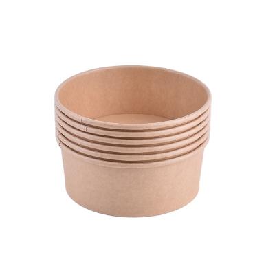 China 1000ml Soup Paper Wrapping Food Container Waterproof And Greaseproof Disposable Food Container Brown Bowl With Lid for sale