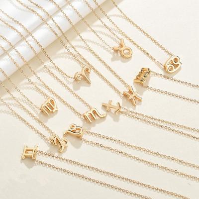 China FASHIONABLE 12 Zodiac Female Chain Sign Stainless Steel Astrology Symbol Choker Horocope Gold Charm Pendant Necklace for sale