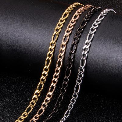 China Fashion Tarnish Free Jewerly Women Men Custom 18k Gold Plated Stainless Steel NK Necklace Chain 3:1 Figaro Chain for sale