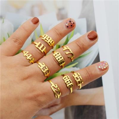 China Adjustable Knuckle Ring 777 Vintage Cute 888 999 Women Stainless Steel Golden Jewelry Angel Number Finger Ring for sale