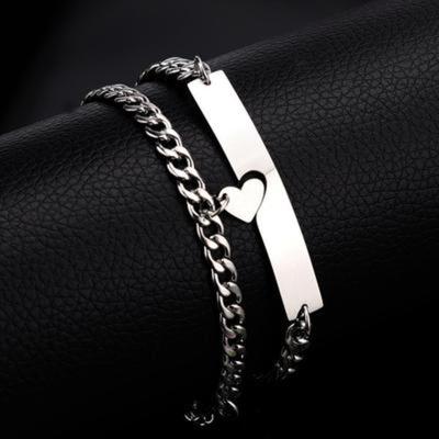 China European and American creative open heart bracelet each other stainless steel couple magnet couple bracelet for sale