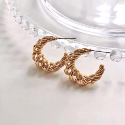 China Other 2021 Hot Sale Fashionable Earring 18K Gold Plated Hollow Circle Chain Earrings For Women Stainless Steel Rope Chain Earrings for sale