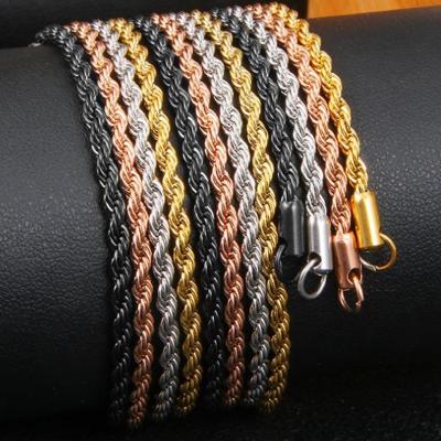 China Wholesale FASHIONABLE 2MM 3MM 4MM 5MM Custom Length Link Chain Mens Jewelry 18K Gold Plated Stainless Steel Twisted Rope Chain Necklace for sale