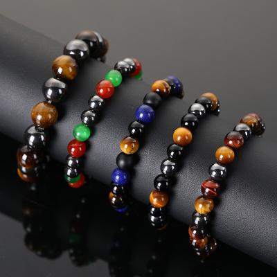 China Goods Natural Colorful Bracelet 8mm Lava Stone Bead Bracelet Charm Tiger Eye Stone Men Beads for sale